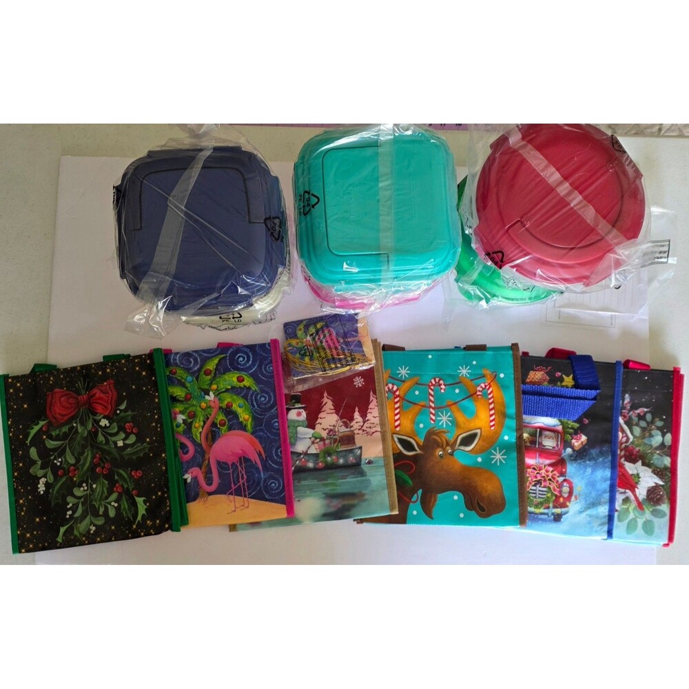 Lock & Lock K50282 6 Bowl Holiday Gift Bag Set 3.5 Cup Open Box